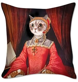 New Renaissance Cat Cats Gray Tabby Kitten Medieval Pillow Cover Home Decor Gift